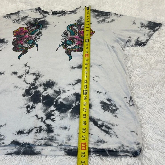 Affliction BLACK LABEL Black and White Tie-Dye Skull T-Shirt MENS 2XL - Picture 2 of 8